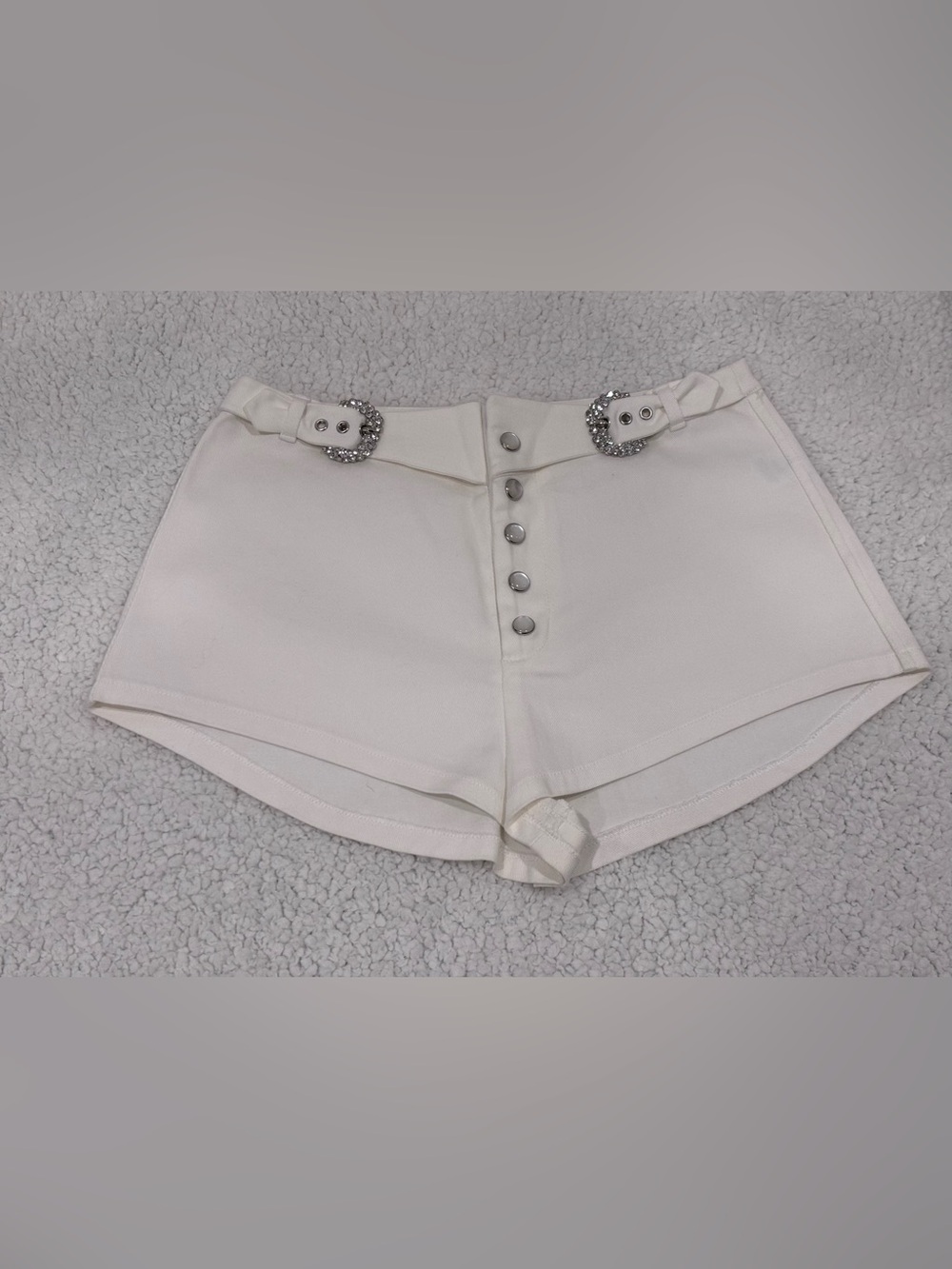 For Love and Lemons White Rhinestone Buckle Shorts Hot Pants Size Large L